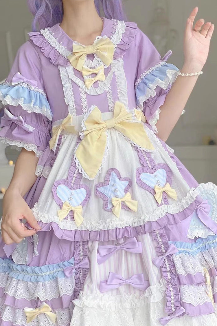 Purple Star Sugar Short Sleeves Multi-layer Ruffle Bowknot Sweet Lolita Dress