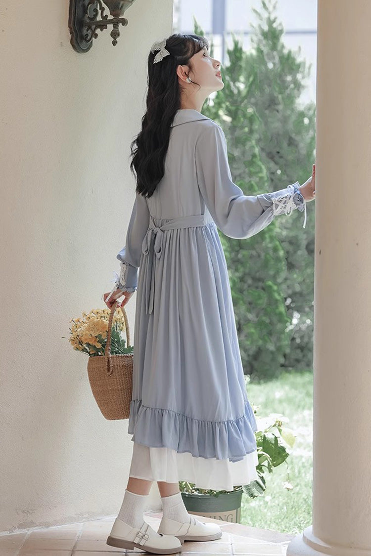 Blue Doll Collar Long Sleeves Ruffle Sweet Elegant Princess Lolita Dress