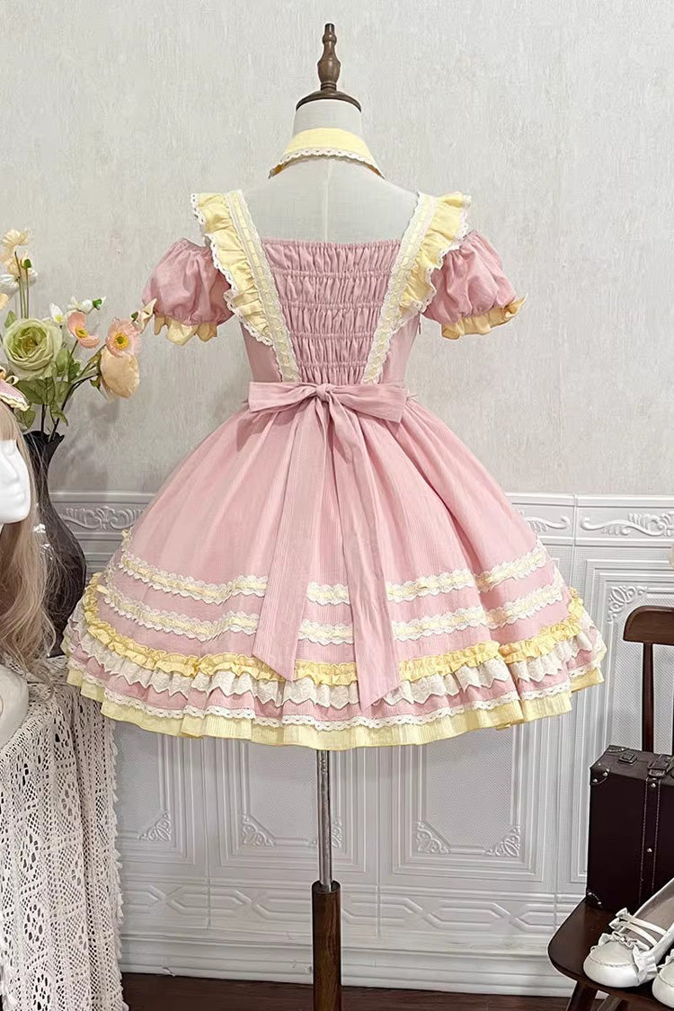 Pink Short Sleeves Tulip Print Ruffle Bowknot Sweet Lolita Dress
