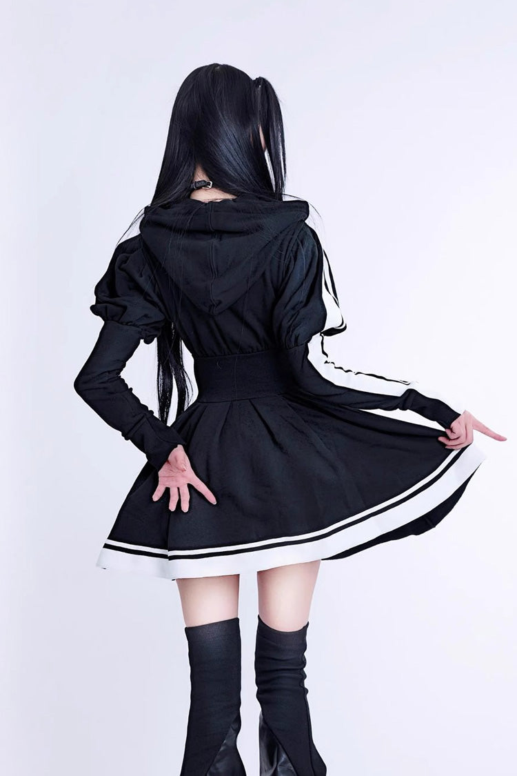 Japanese Long Sleeves Ruffle Bowknot Punk Jirai Kei Sweater Dress 3 Colors