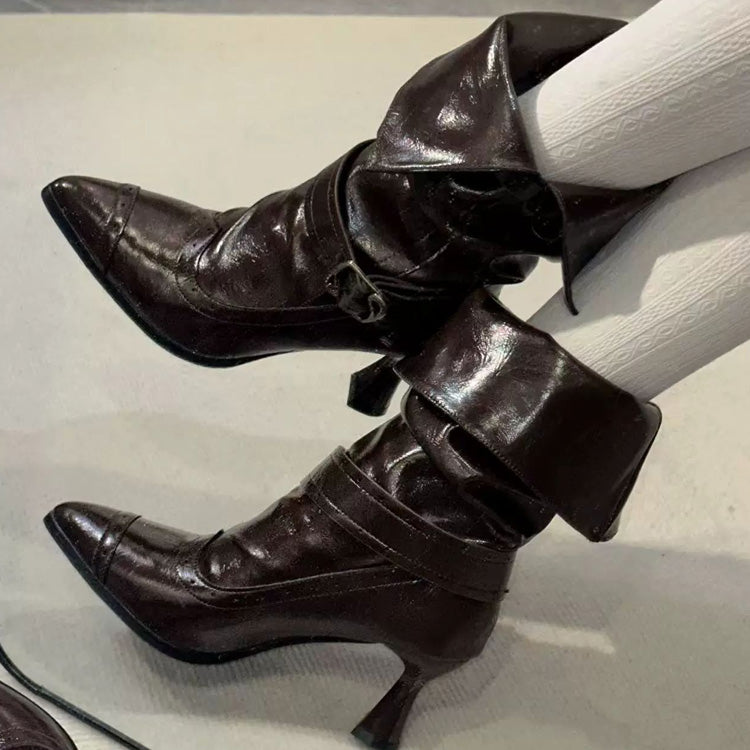 Bottes Lolita rétro en simili cuir à bout pointu et à talons hauts, 3 couleurs