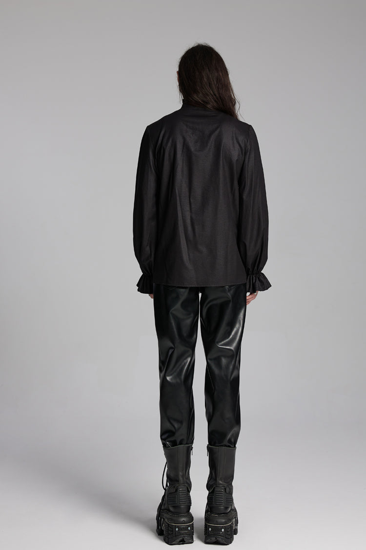 Black Long Sleeves Ruffle Beast Buckle Men's Gothic Blouse