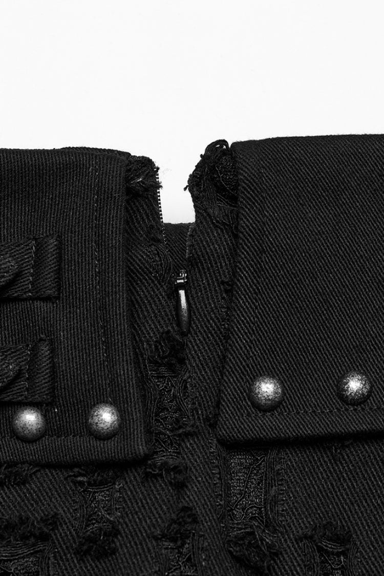 Jupe en jean punk asymétrique déchirée noire avec clous pour femme 