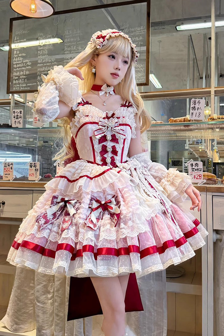Pink [Moonstone] Sleeveless Ruffle Embroidery Bowknot Lace Fishbone Sweet Princess Lolita Dress