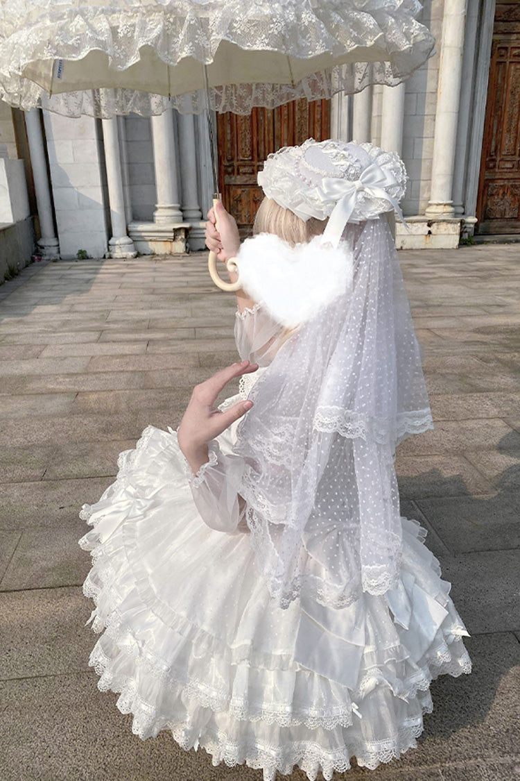 Robe Lolita Jsk de ballet douce avec nœud papillon à volants à double couche en dentelle à lacets [Flory Butterfly] blanche 