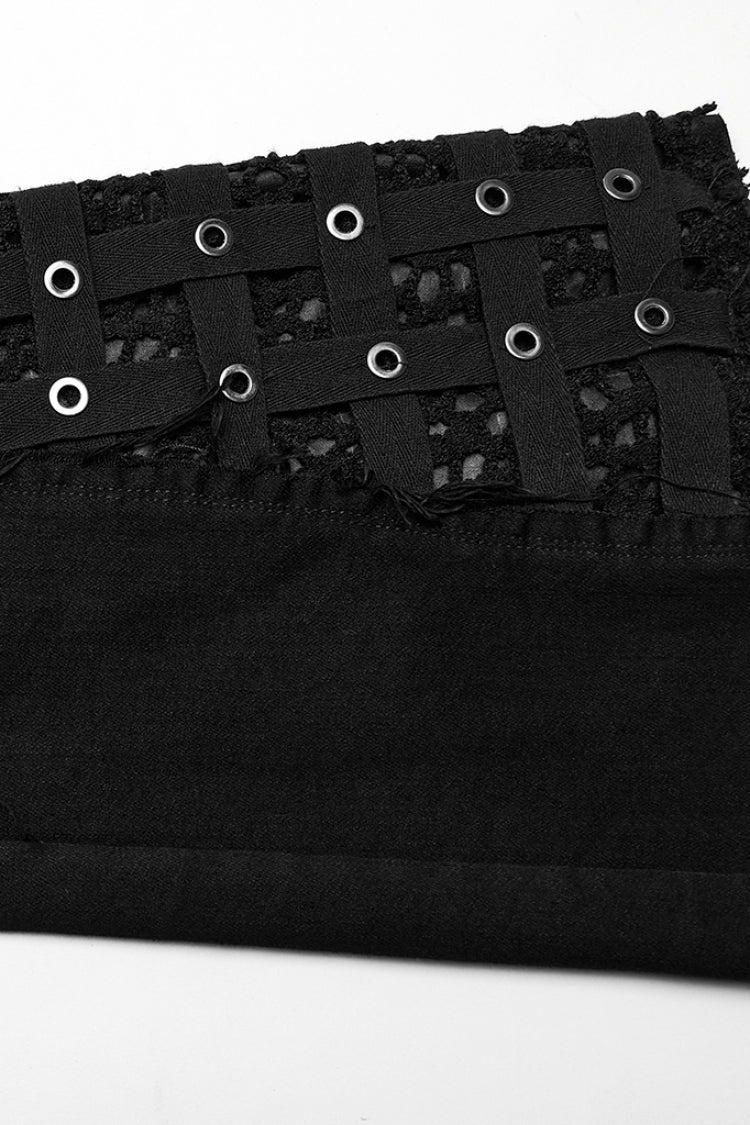 Black Hole Eyes Buckle Unedged Flared Women's Punk Pants