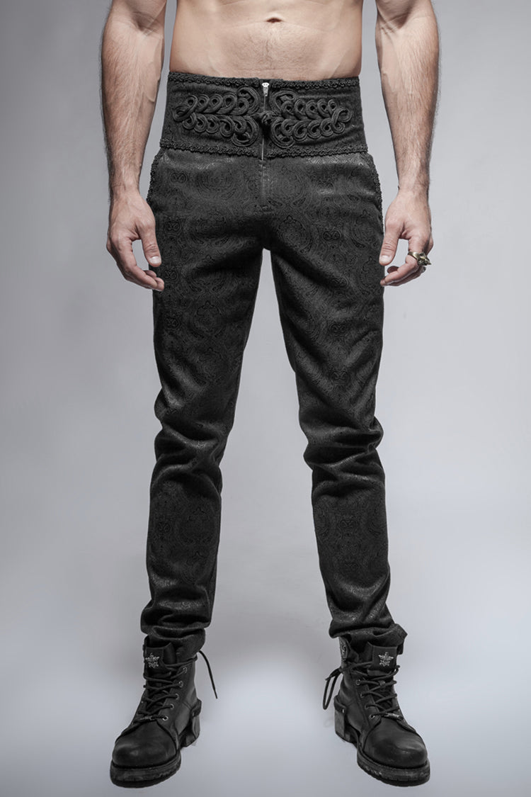 Black Daily Peacock Button Men's Gothic Pants