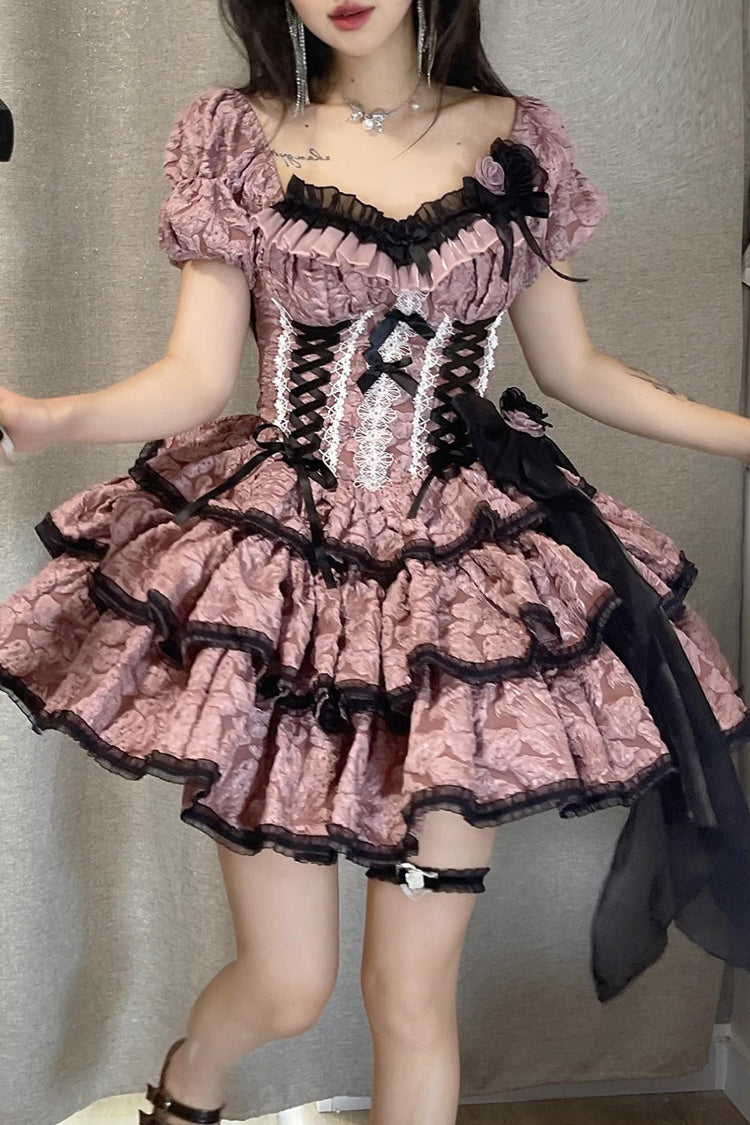 Pink Medea Kiss Short Sleeves Gothic Lolita Op Tiered Dress