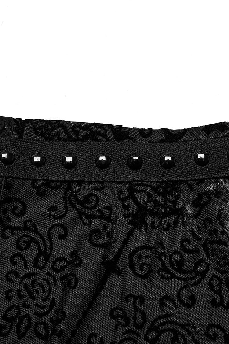 Black Sleeveless Beaded Cross Flocking Print Men's Gothic Tank Top