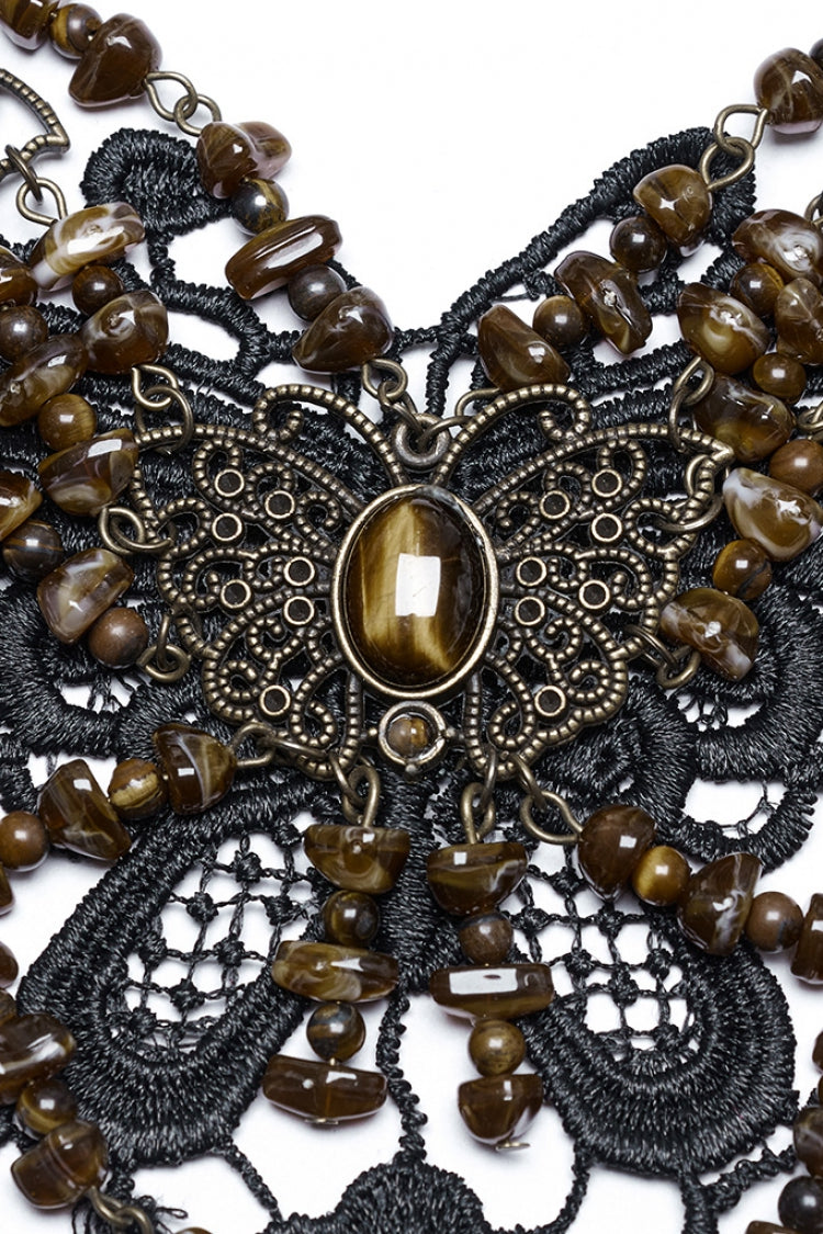Brown Irregular Beaded Butterfly Women's Punk Necklace