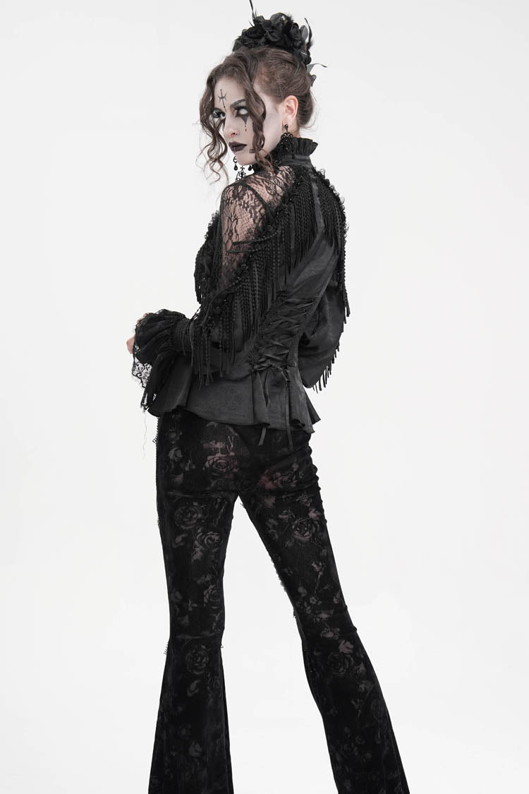Black Long Sleeves Hollow Ripped Women's Gothic Blouse