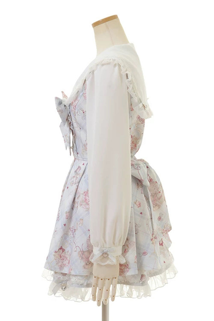 [Sewing Bear] Long Sleeves Print Bowknot Lace Sweet Jirai Kei Plus Size Dress 3 Colors