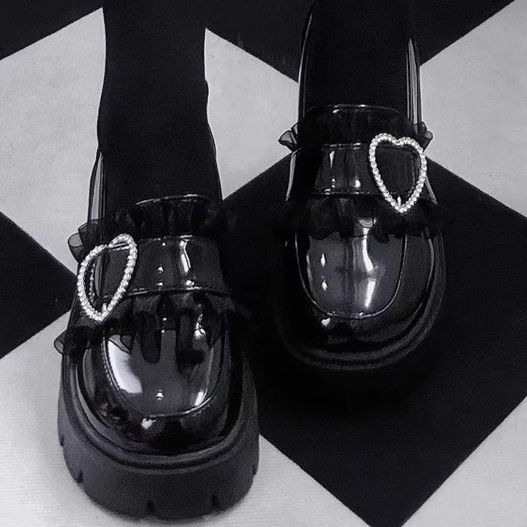Heart Rhinestone Jirai Kei Elegant Lolita Platforms 3 Colors