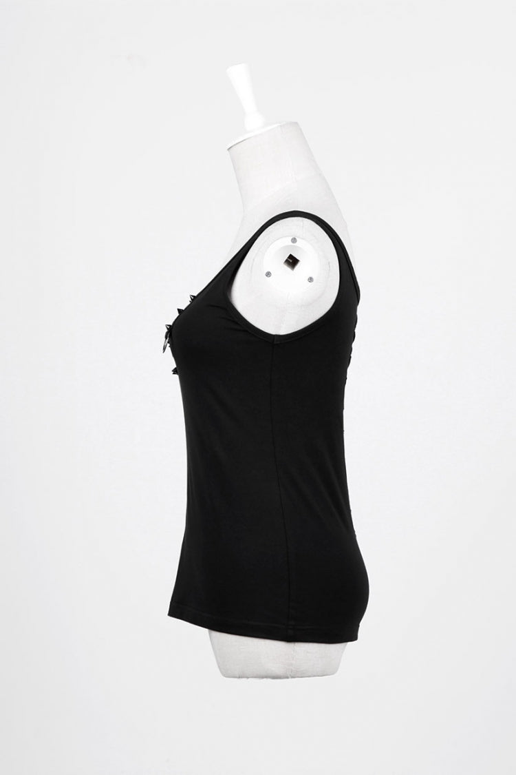 Black Sleeveless Hollow Slim Ripped Women's Steampunk Vest
