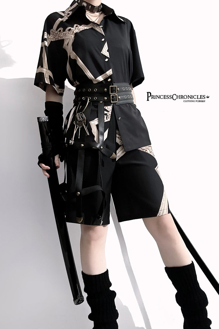 Black [Dream Void Mirror] Print Ouji Fashion Prince Handsome Lolita Shorts