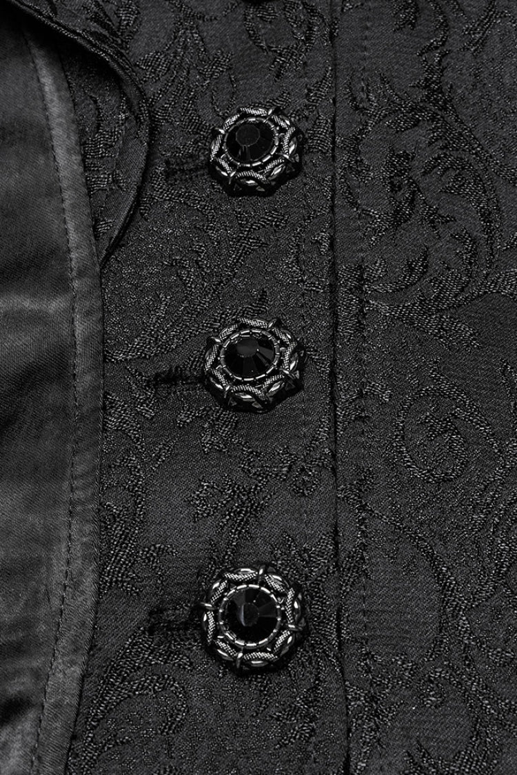 Black Lapel Collar Long Trumpet Sleeves Jacquard Women's Gothic Jacket