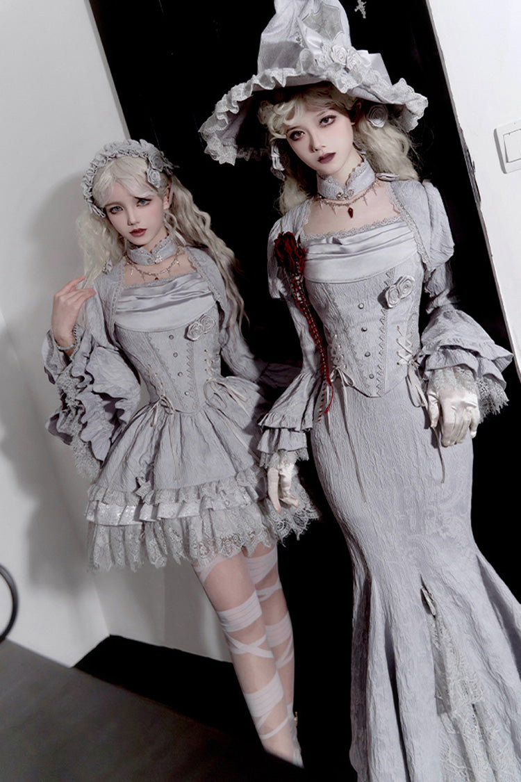 Silver Grey [Twilight] Multi-Layered Ruffle Hollow Lace Gothic Witch Lolita Skirt