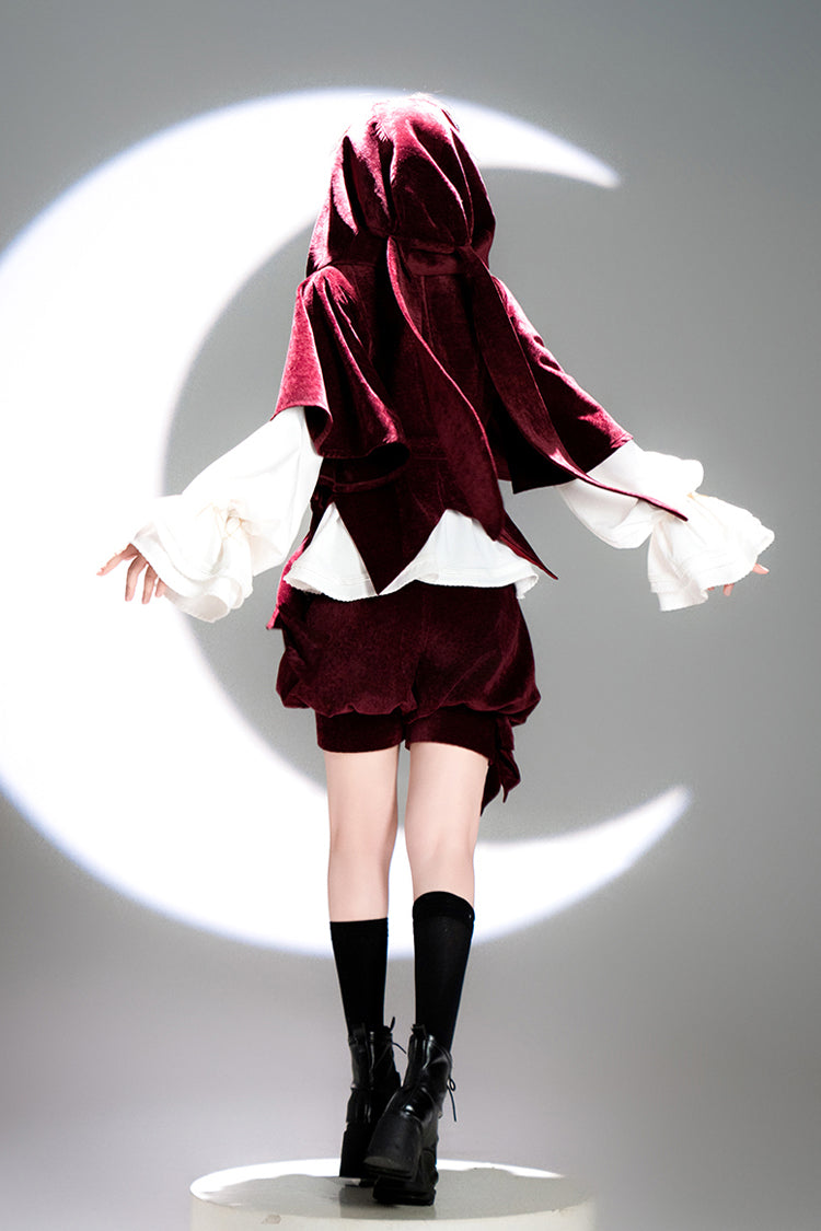 Rouge [Chasse au Lapin] Capuche à Oreilles de Lapin Doux Prince Charmant Ouji Manteau Lolita 