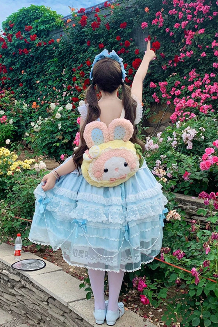 [Showa Girl] Ärmelloses dreilagiges Rüschen-Schleifen-Lace-Perlen-Süßes Japanisches Lolita Jsk Langkleid in 2 Farben 