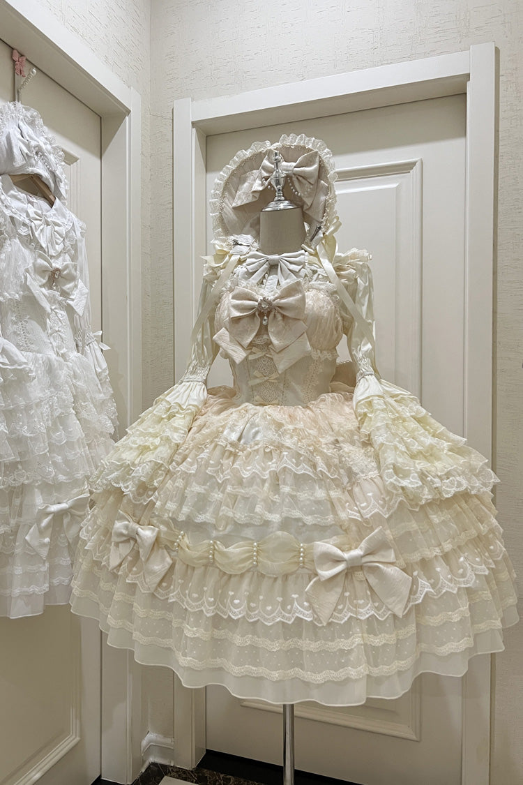 Beige [Dream Prologue] Doll Multi-Layered Bowknot Lace Sweet Princess Lolita Dress