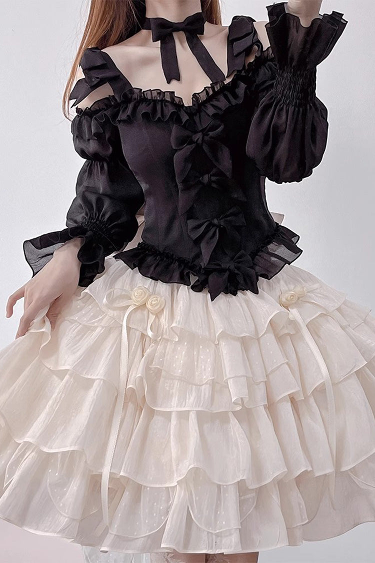 Black/Apricot Multi-layer Ruffle Sweet Princess Lolita Skirt Set