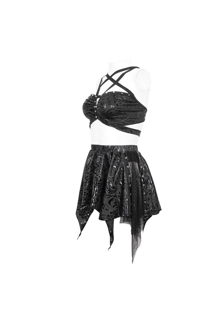 Black Pentagram Print Strap Two Piece Women's Gothic Swimsuit