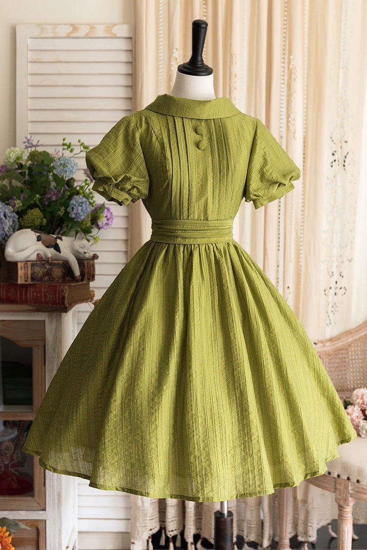 Robe Lolita verte, col haut, manches courtes lanterne, Style pastoral, classique, Vintage, élégante, vert