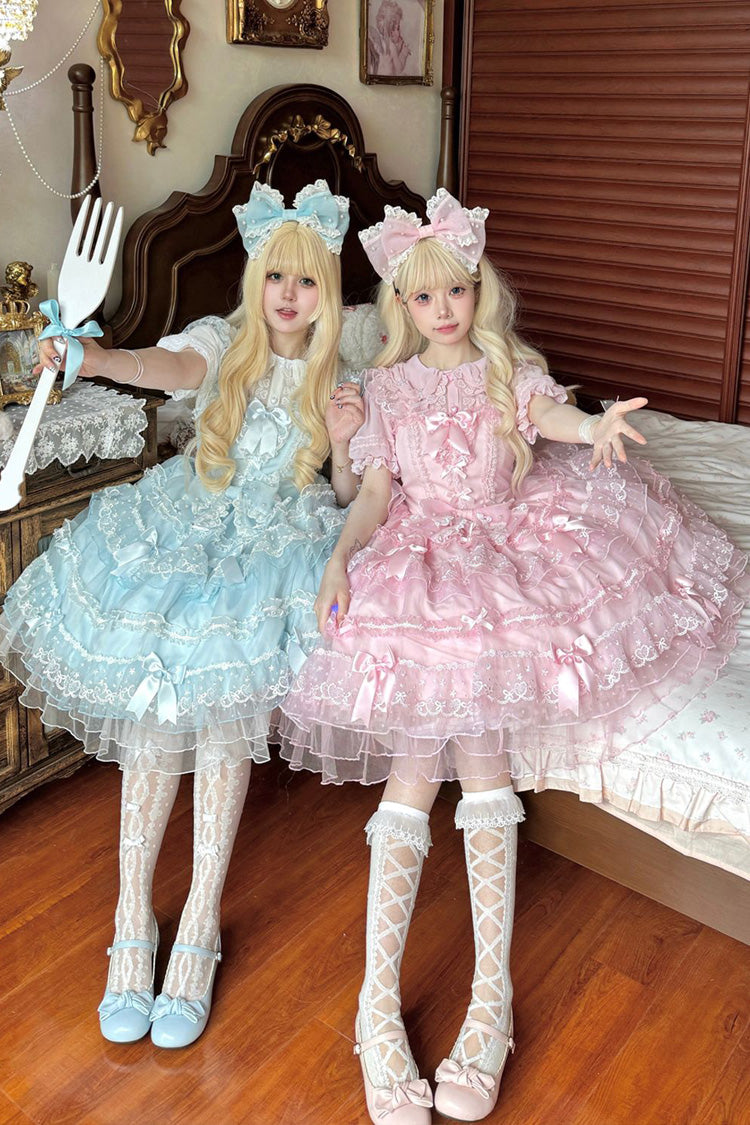 Pink [Lotus Butterfly Heart] Multi-Layered Ruffle Hanayome Bowknot Lace Sweet Lolita Jsk Dress