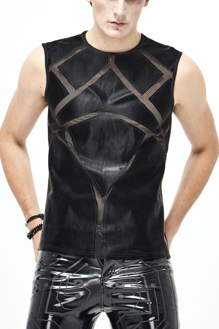 Schwarze glänzende Strickweste aus Splice Armor Modeling Mesh für Herren