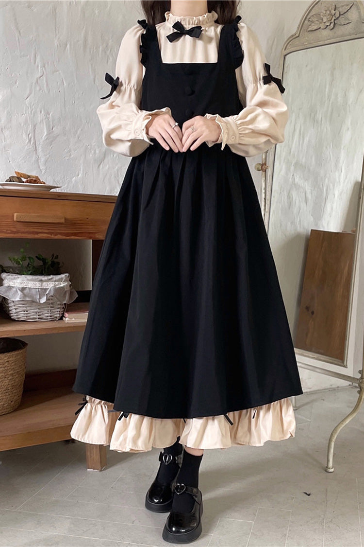 Japanese Long Puff Sleeves Ruffle Bowknot Sweet Lolita Dress 2 Colors
