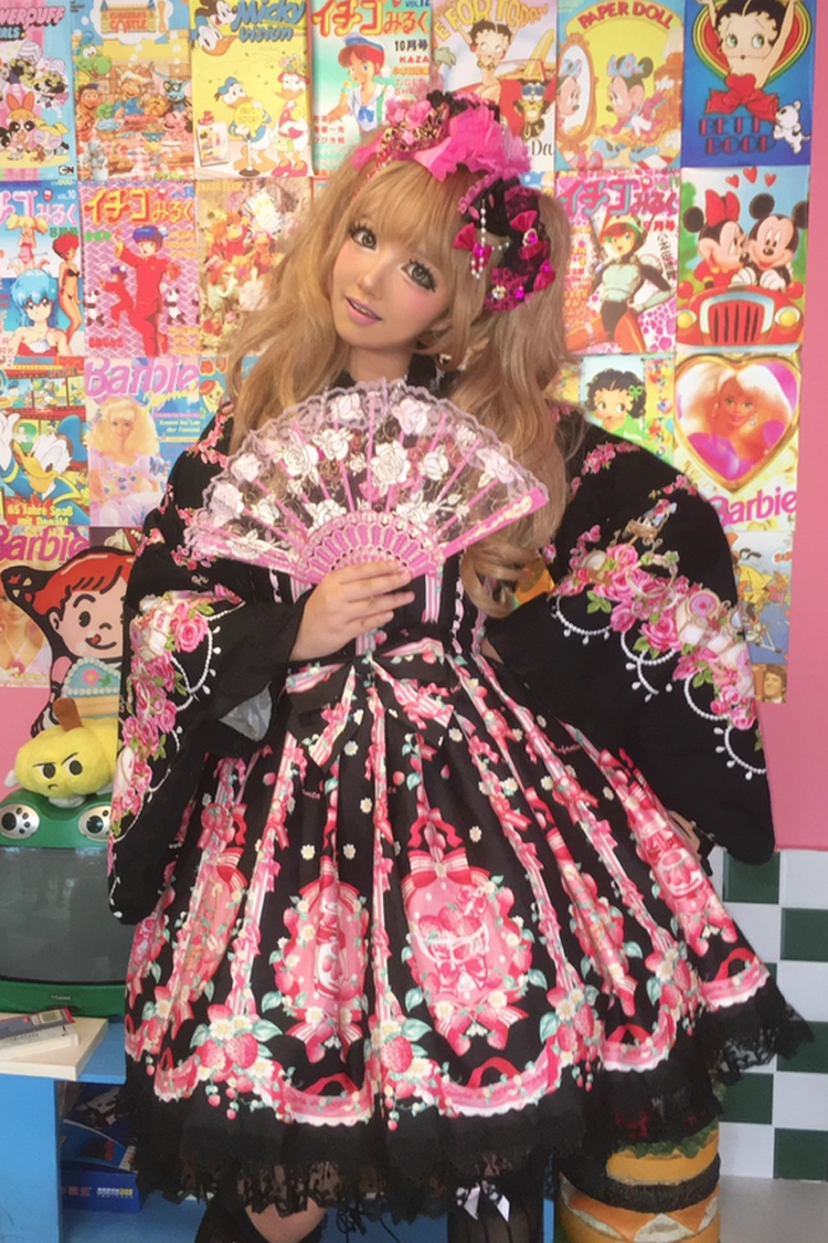 [Strawberry Chef] Sleeveless Print Bowknot Lace Sweet Lolita Jsk Dress 4 Colors