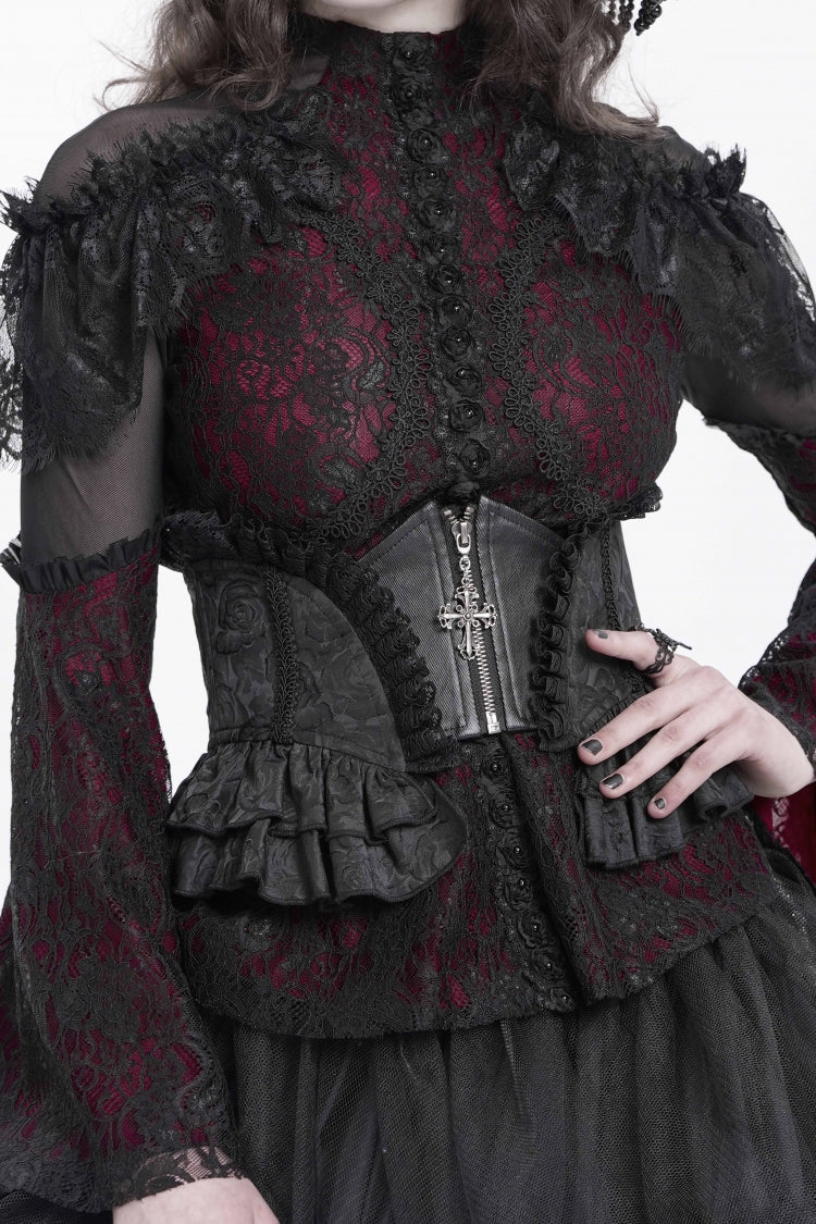 Black Printed Spliced Lace Lace-Up Slim Zippered Women's Gothic Palace Corset