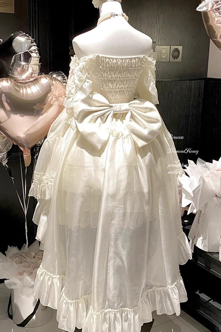 Princess Off Shoulder Multi-Layered Ruffle Bowknot Lace Sweet Elegant Lolita Strapless Dress