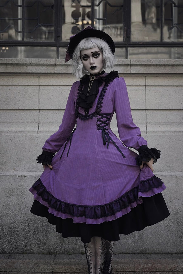 Point Manor Solid Color Stand Collar Long Sleeves Multi-layer Ruffle Gothic Lolita Dress 5 Colors