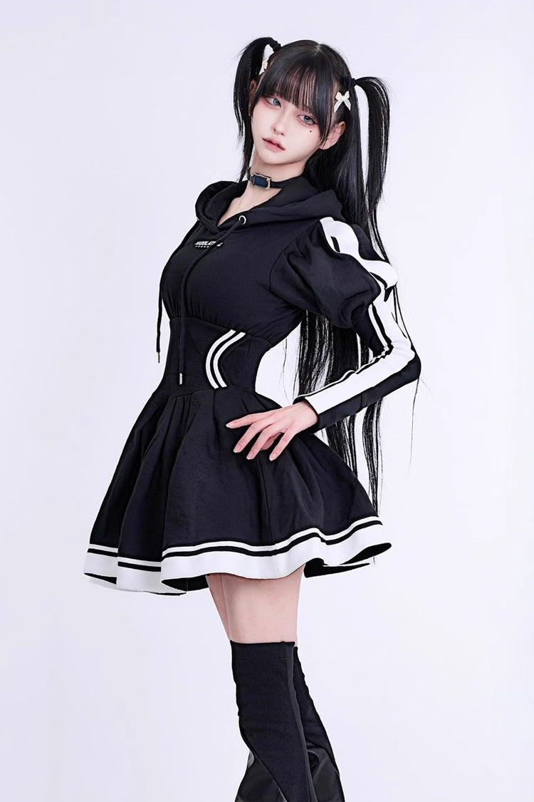 Japanese Long Sleeves Ruffle Bowknot Punk Jirai Kei Sweater Dress 3 Colors
