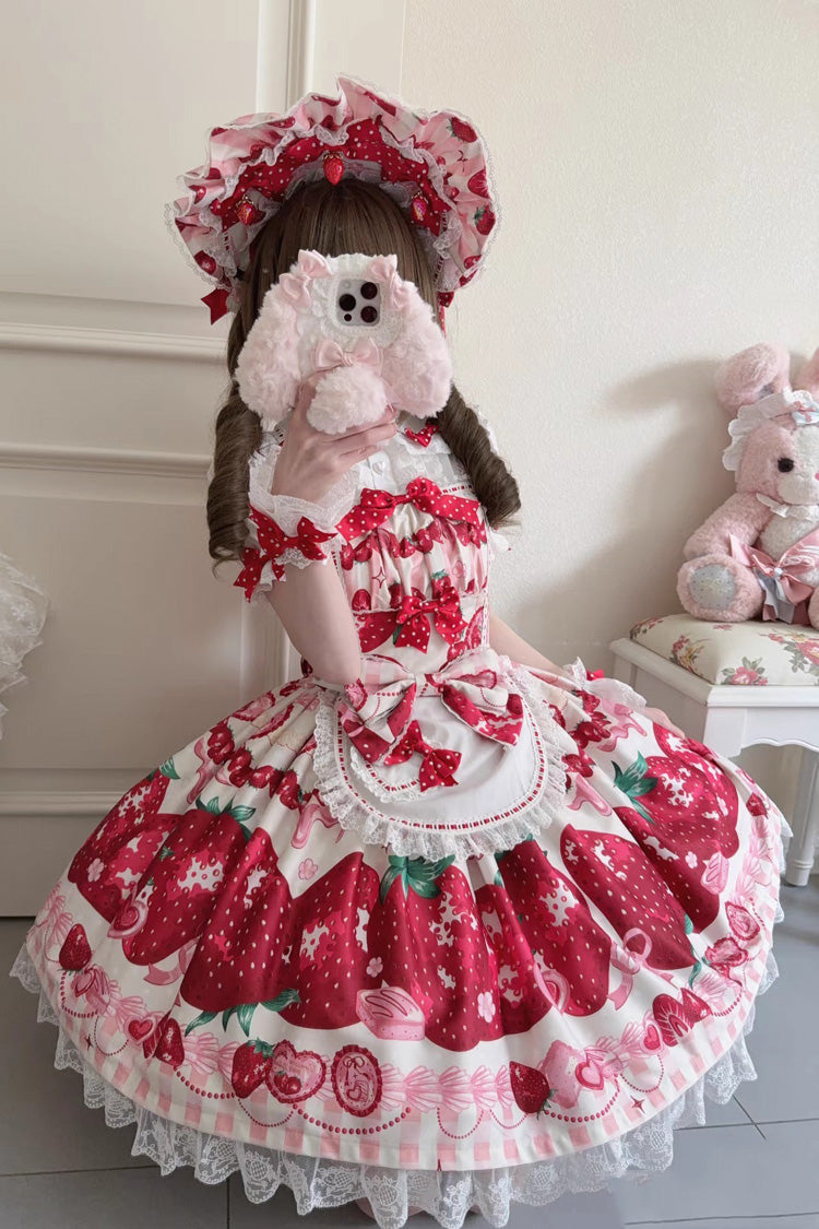 [Dream to Strawberry] Print Ruffle Bowknot Lace Sweet Lolita Jsk Dress 4 Colors
