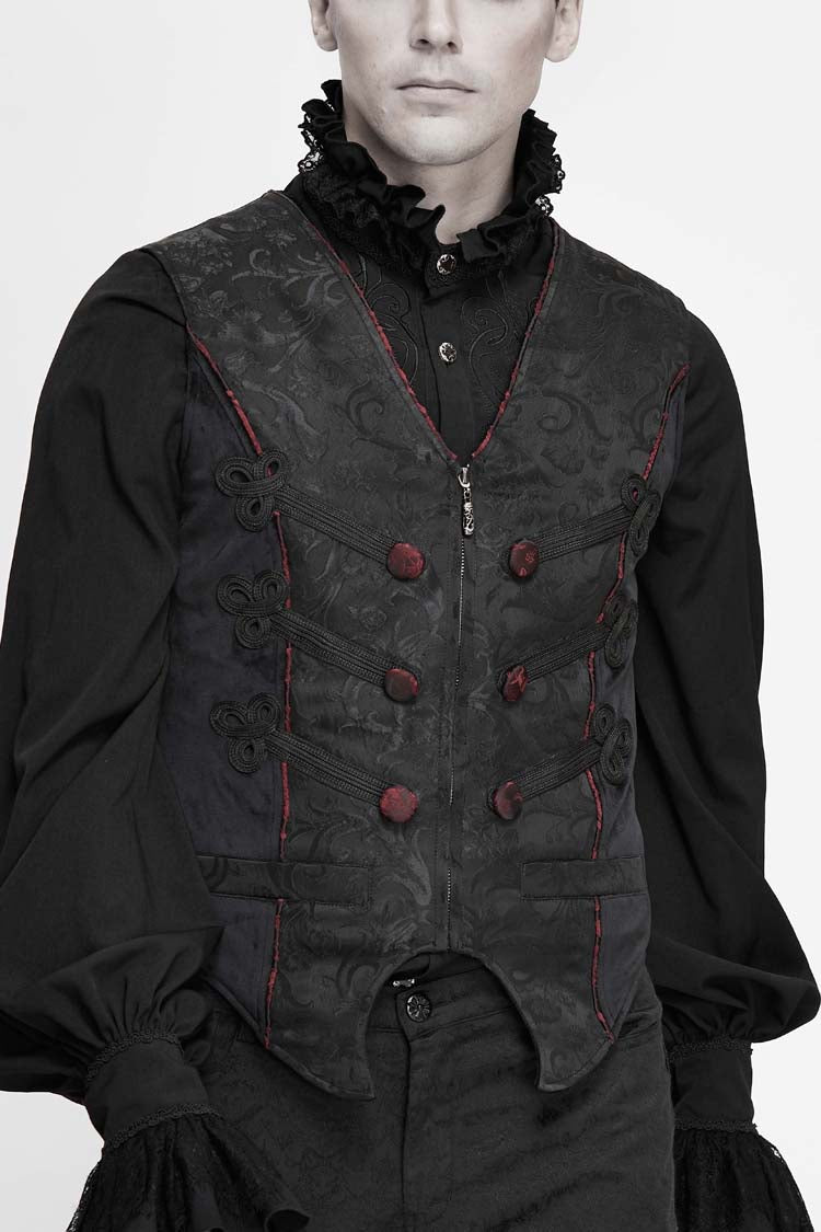 Black Dark Jacquard Chest Plate Buttons Back Lace Up Men's Gothic Waistcoat