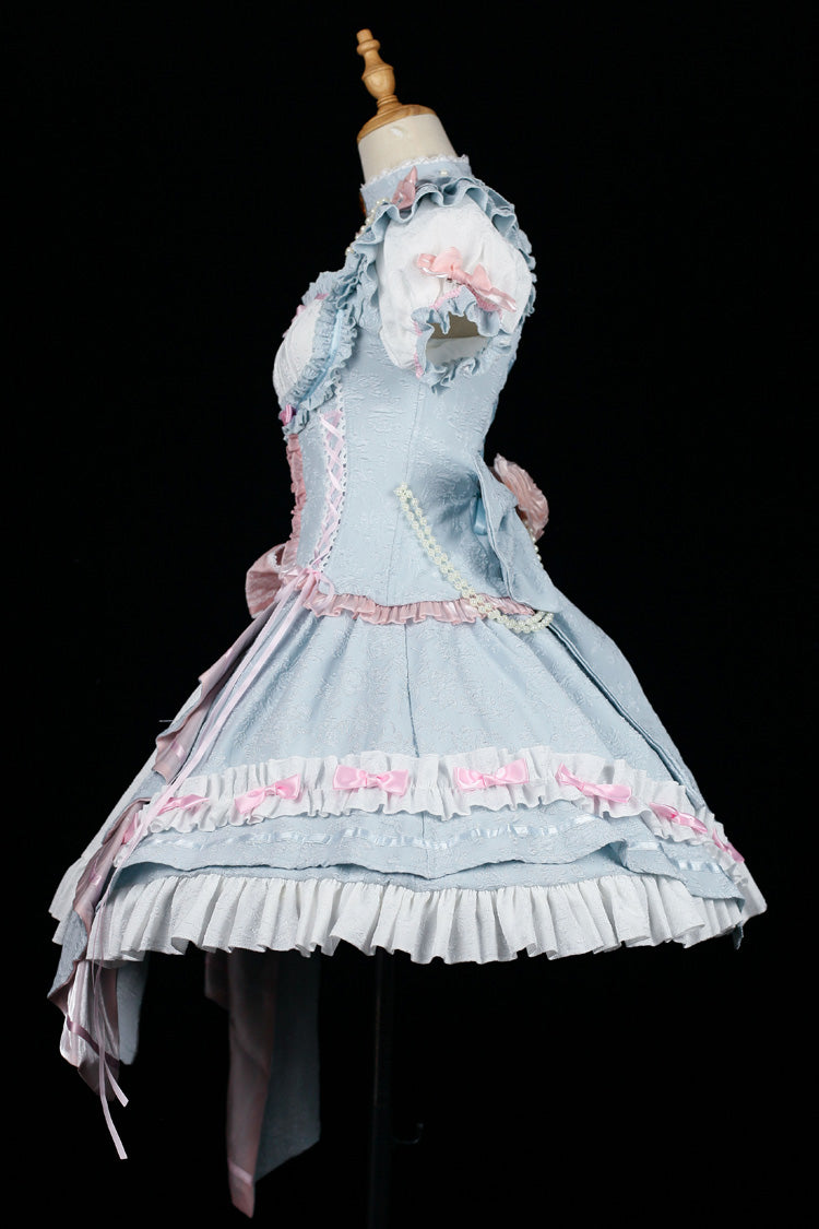 [Spring Overture] Square Collar Short Sleeves Ruffle Cardigan Bowknot Lace Sweet Elegant Lolita Skirt Set 4 Colors