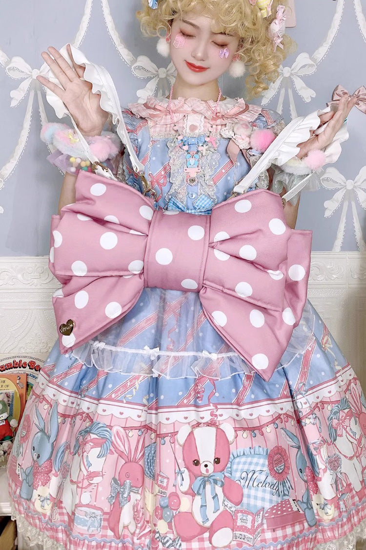 Pink/White Polka Dot Print Bowknot Shaped Sweet Lolita Backpack
