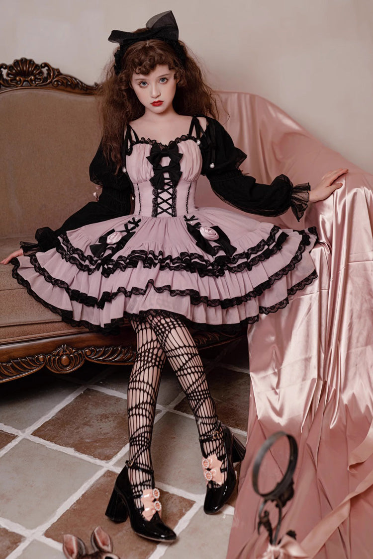 Black/Purple Dance Music Long Sleeves Multi-layer Ruffle Bowknot Sweet Princess Lolita Dress