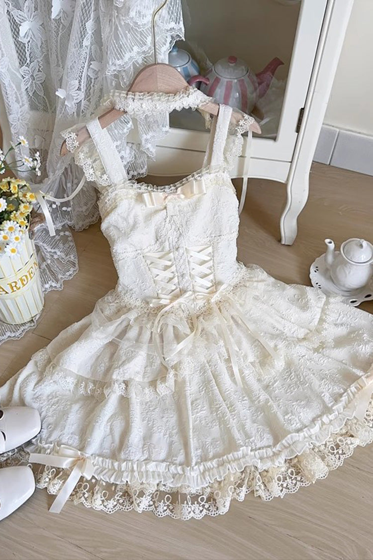 Green [Leiffu] Sleeveless Ruffle Bowknot Lace Lace-Up Sweet Ballet Lolita Jsk Dress