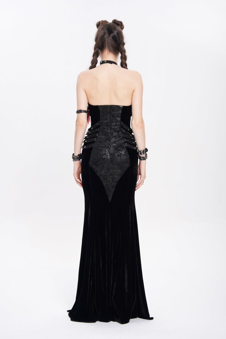 Black Halterneck Sleeveless Rivet Straps Chain Women's Punk Dress