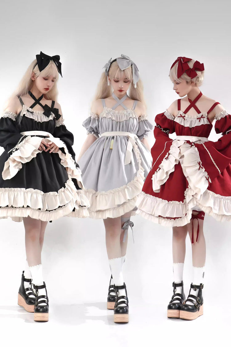 Black [Monet Estate] Sleeveless High Waisted Ruffle Bowknot Asymmetric Gothic Lolita Jsk Dress