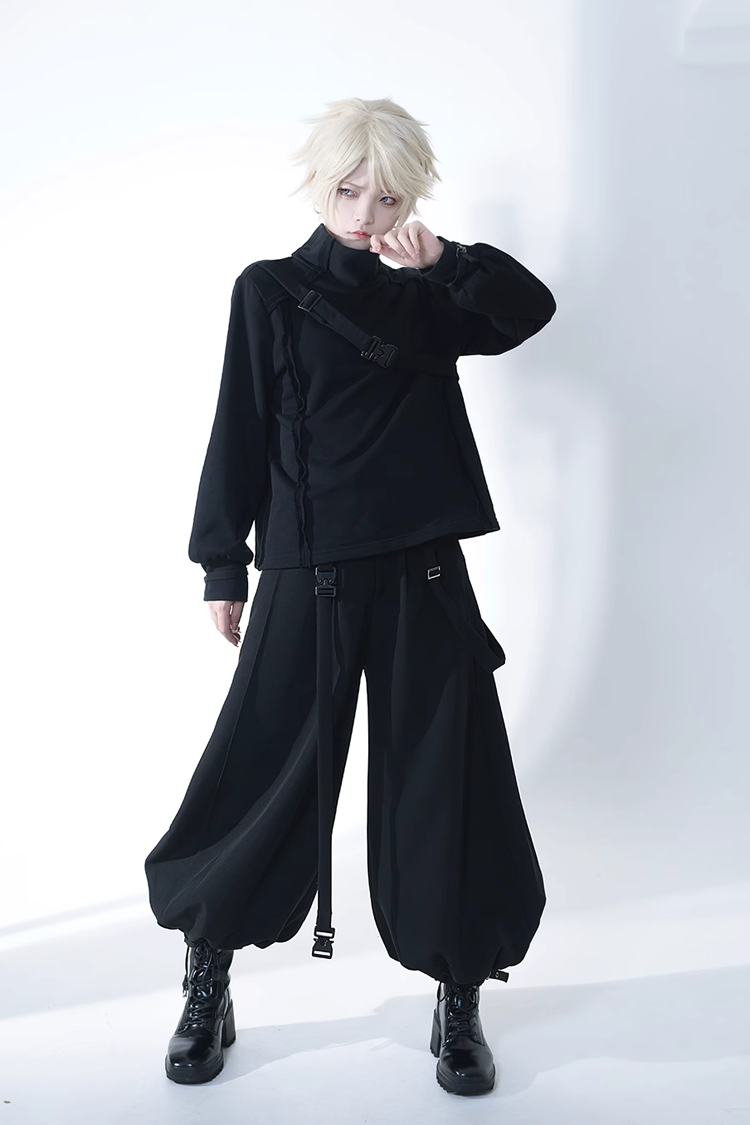 Black Functional Rabbit Cool and Handsome Ouji Lolita Pants