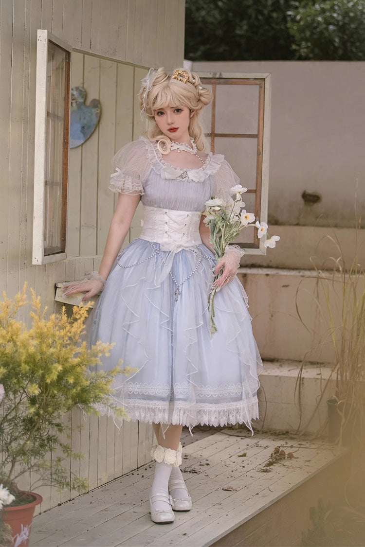 Blue Round Collar Mermaid Tears Short Sleeves Bowknot Sweet Princess Lolita Dress