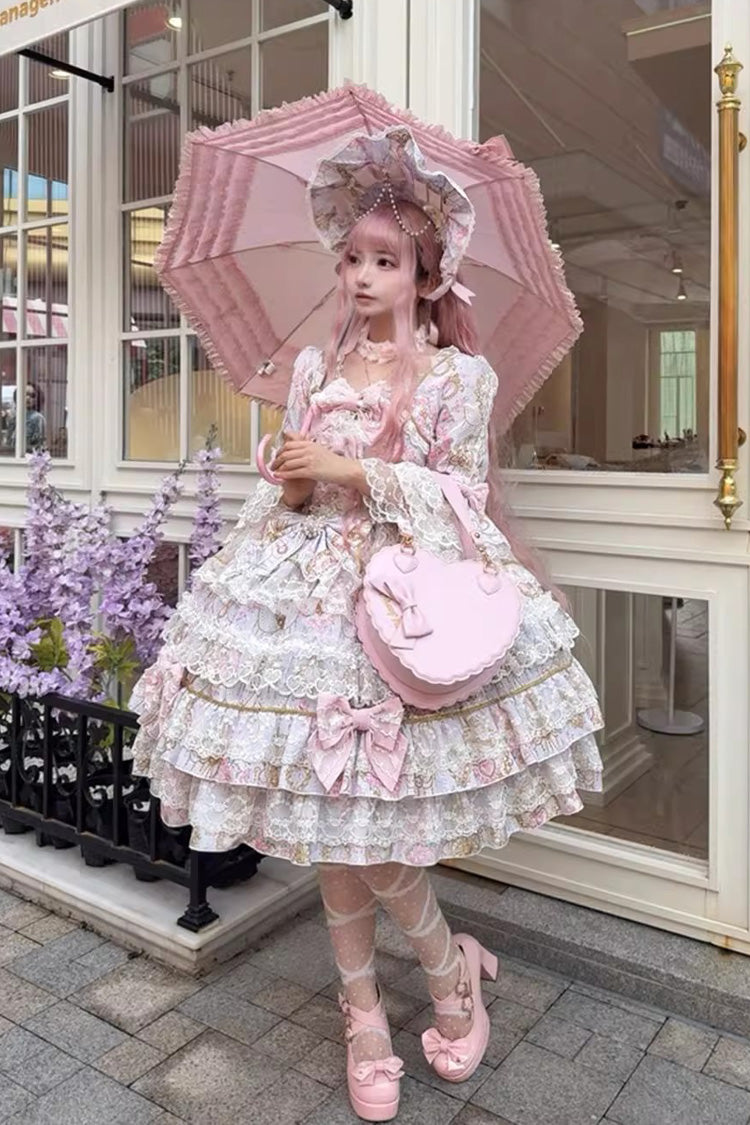 Purple [Candlelight Elegance] Long Trumpet Sleeves Multi-Layered Ruffle Bowknot Lace Sweet Elegant Lolita Dress