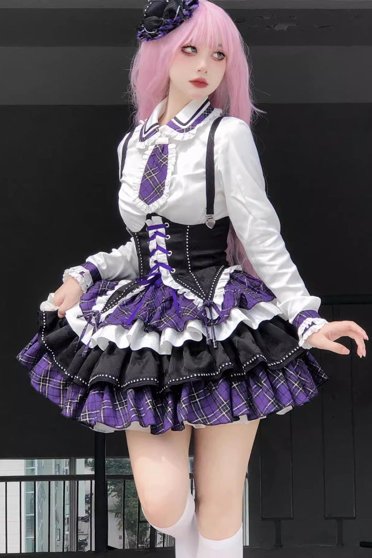 White/Black/Purple Multi-layer Print Sweet Princess Lolita Skirt Full Set