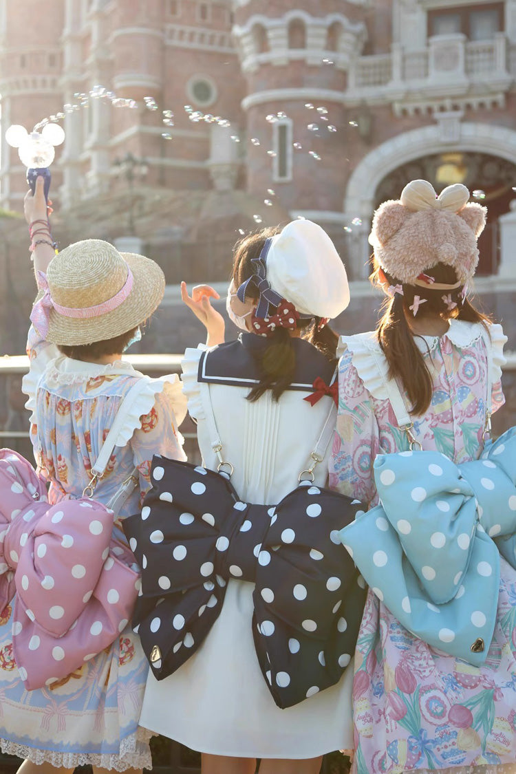 Blue Polka Dot Print Bowknot Shaped Sweet Lolita Backpack