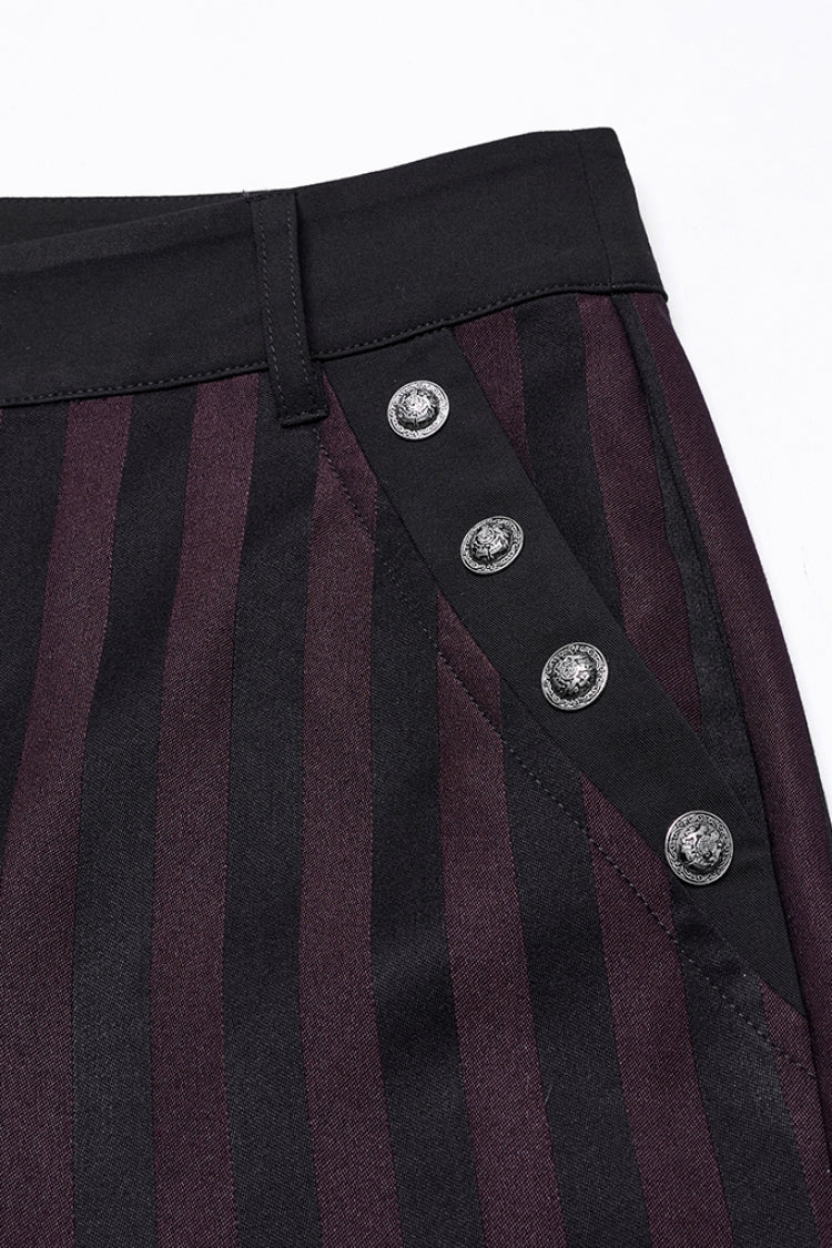 Black/Red High Waisted Striped Print Men's Gothic Suit Pants