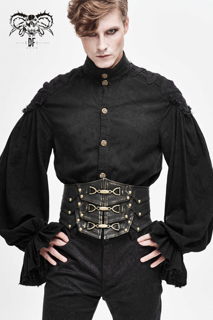 Black  Lace-Up Men's Punk Faux Leather Rivers Belt